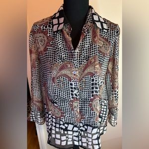 Nicola Sheer Printed Buttoned Long Sleeve Large Blouse